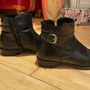 black zip up flat heel ankle boots